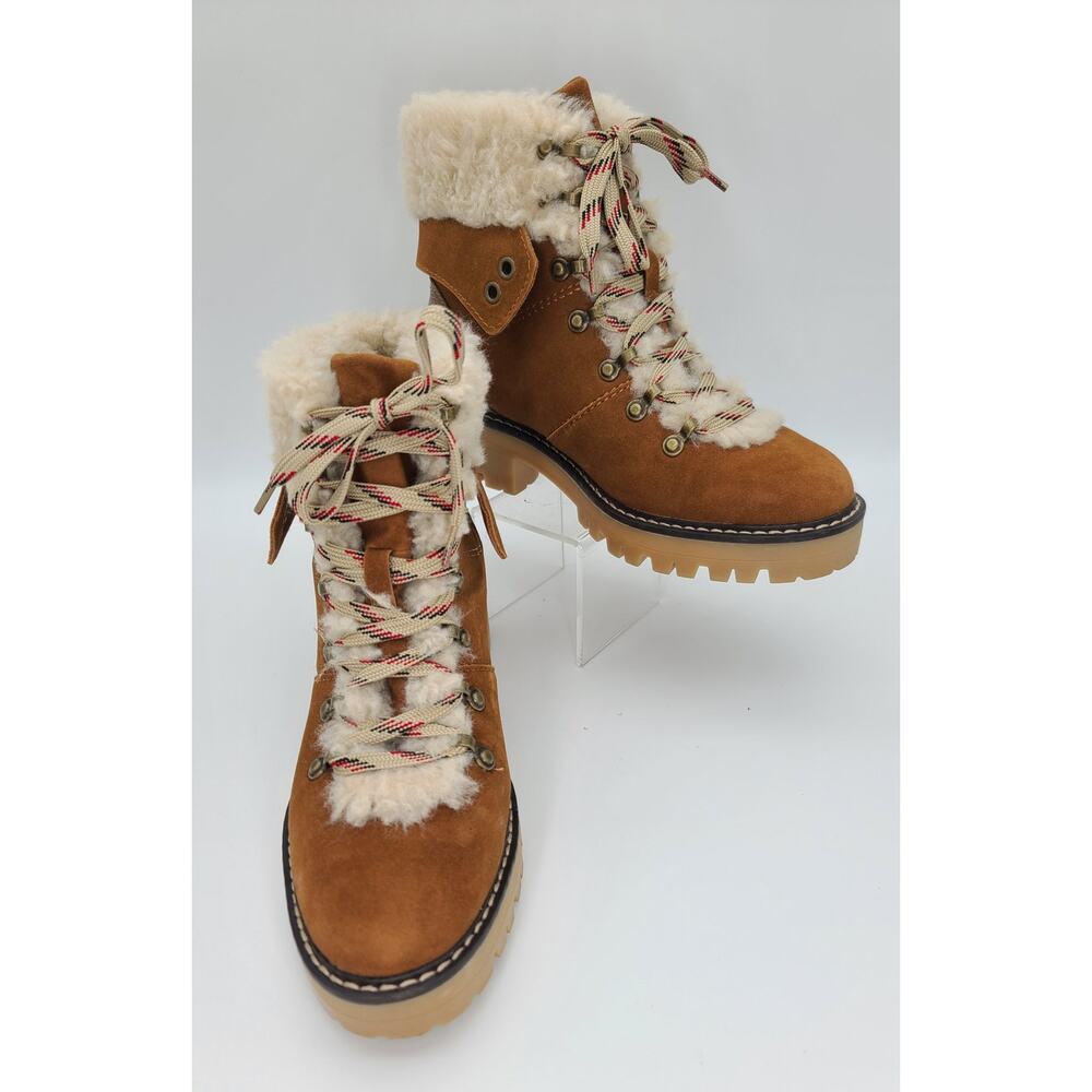 Time and Tru Women's 6.5 Brown Suede Lace Up Hiker Boots Sherpa Lug Soles